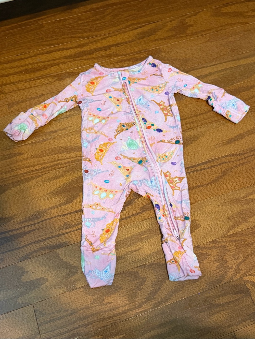 BAMBOO Pink Crown Print Zipper Baby Footie